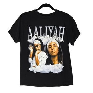 Aaliyah Black Graphic Tee 90s Hip Hop Band Concert Bootleg Style Unisex Shirt M